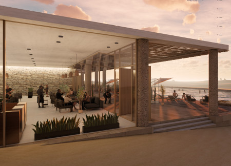 Curvilinear Spaces with Rock Shading in a Desert Wildlife Retreat