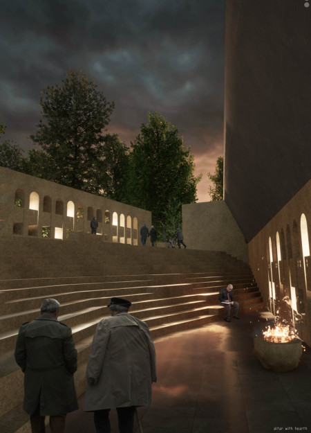 Burning Wax Sheets and Rainwater Features in a Columbarium Setting