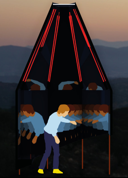 Reflective Pavilion with Black Pine and Immersive Sound Design