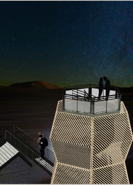 Hexagonal Viewing Platform Crafted from Reclaimed Wood Embracing Ecological Serenity