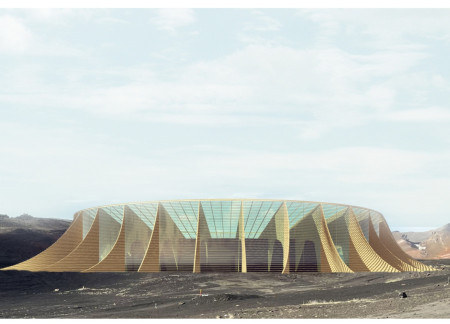 Wooden Portals Connecting a Greenhouse and Volcanic Landscape