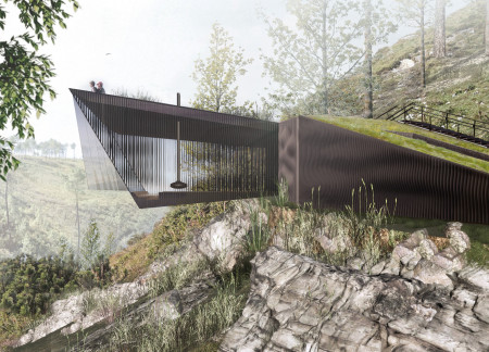 Organic Curves and Cantilevered Views in a Forest Retreat Crafted from Oak and Pine