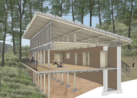 Rubble Walls and Timber Trusses in a Community Wellness Space