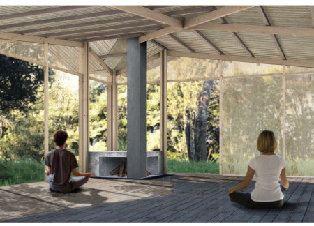 Altar-Centered Retreat with Natural Wood and Integrative Pathways