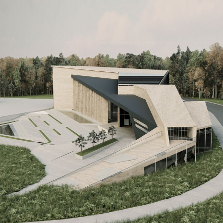 Rammed Earth Structure Incorporating Communal Green Spaces for Enhanced Well-Being