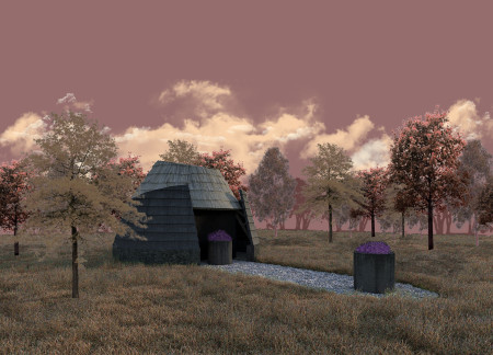 Carbonized Wood and Natural Rock Create a Tranquil Meditation Retreat