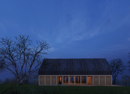 Elevated Plinth Spaces with Glazed Enclosures Overlooking Lake Cernostes