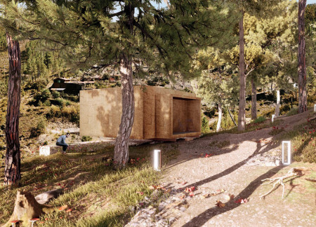 Cork Facade and Modular Design in a Forest Retreat