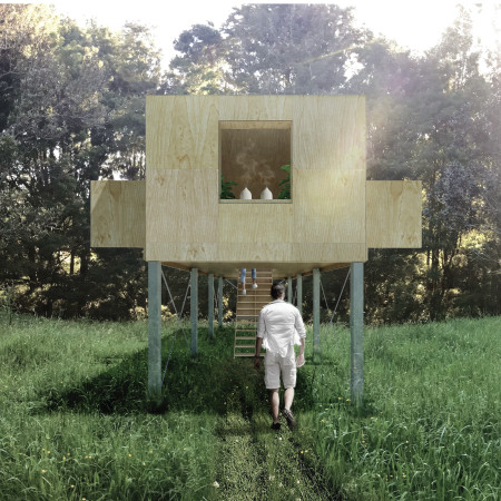 Elevated Canopy Pavilion Crafted from Marine Plywood and Steel