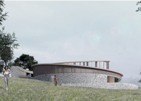 Cleansing Community Center with Local Stone and Flexible Wooden Walls