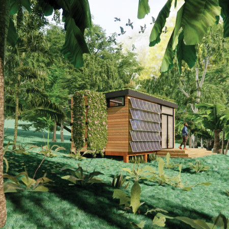 Bamboo Clad Pod with Green Roof Utilizing Rainwater Harvesting in Brazilian Rainforest