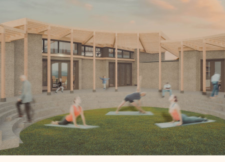 Spiral Structure Crafted from Maritime Pine and Local Stone Serving as a Community Hub