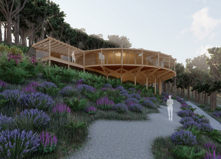 Rammed Earth Walls and Cork Flooring in a Wellness Retreat Setting