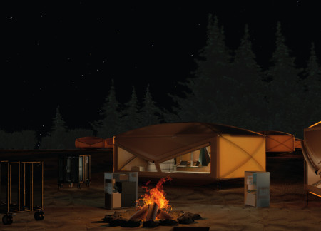 Trampoline-Frame Structure with Rain Cover for Portable Living