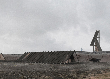 Charred Hardwood Roofs Bridging Geological Fissures in a Volcanic Landscape