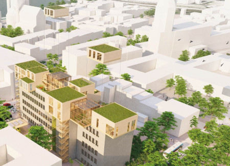 Cork Facades and Green Spaces in an Urban Healing Environment