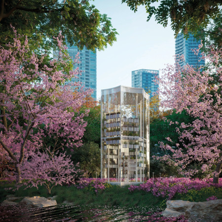 Vertical Garden Cabin with Hanging Pots for Urban Meditation