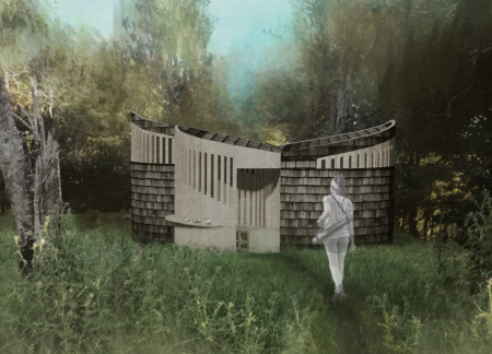 Grass Integration and Sunlight Altar in a Tranquil Meditation Cabin