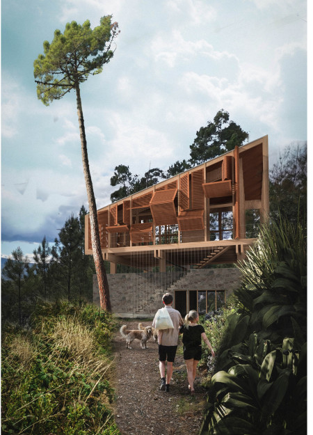 Terraced Gardens and Waterproofing in a Wooden Structure Emphasizing Sustainability