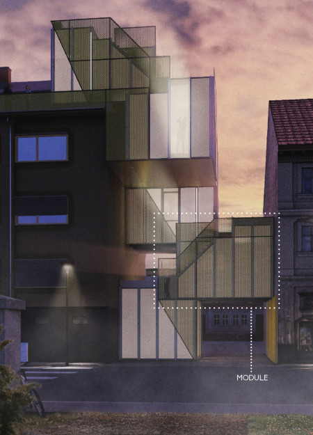 Dynamic Living Units Supported by Steel Within an Urban Green Space