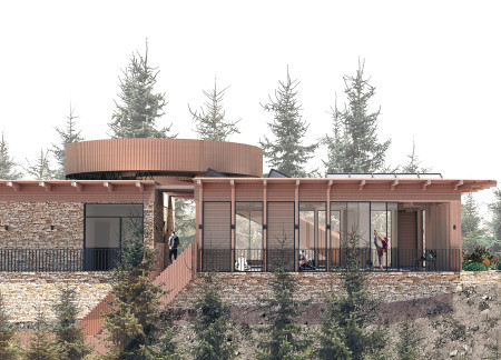 Timber Structure Embracing Cliffside Views with Tranquil Zen Garden