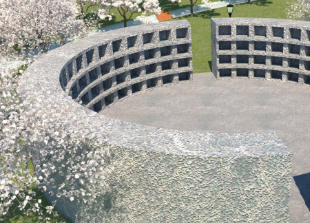 Circular Columbarium Integrating Iron Plates and Seasonal Plants for Reflection
