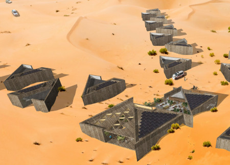 Triangular Lodges with Natural Skylights in Desert Eco Park