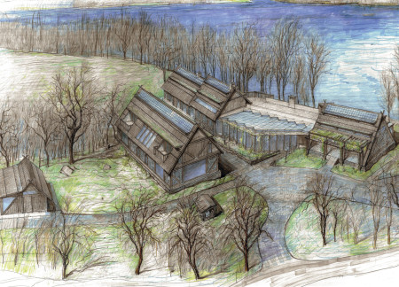 Indoor Garden and Triangular Roof Enhance Artistic Living by the Lake