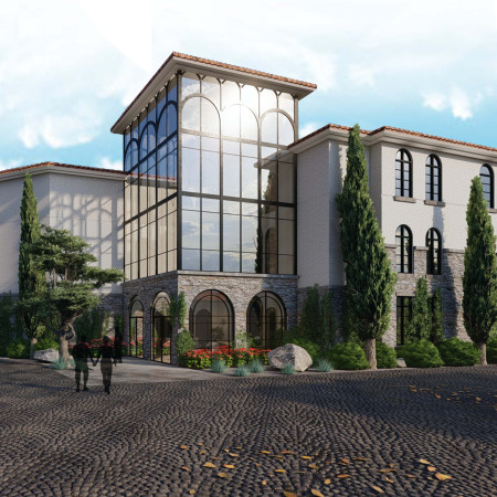 Vistas Framed by High Ceilings and Cultural Influences in a Vineyard Setting