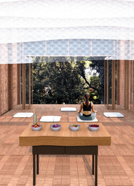 Translucent Veils and Reclaimed Timber Form a Mindful Retreat
