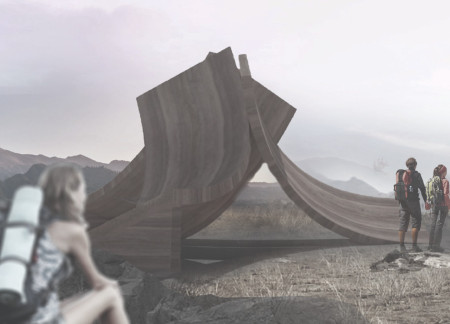Curved Pavilion Crafted from Local Volcanic Soil Embracing Geological Context