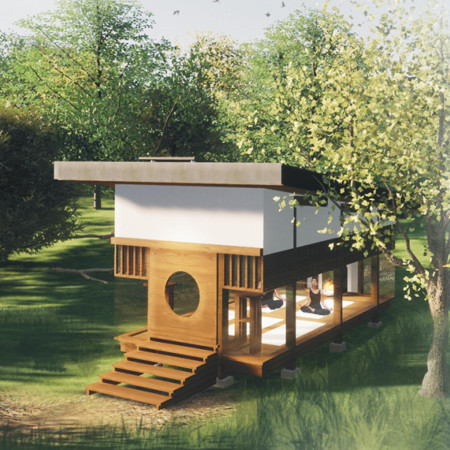 Circular Meditation Cabin with Concrete Base and Local Timber Framework