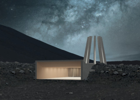 Skeletal Sculpture Guiding Nature-Inspired Spaces at Volcano Base
