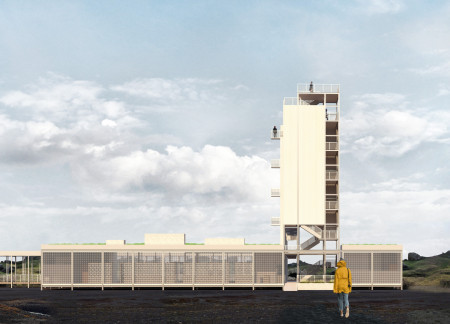 White Corrugated Structure Emphasizing Geological Features for Visitor Engagement