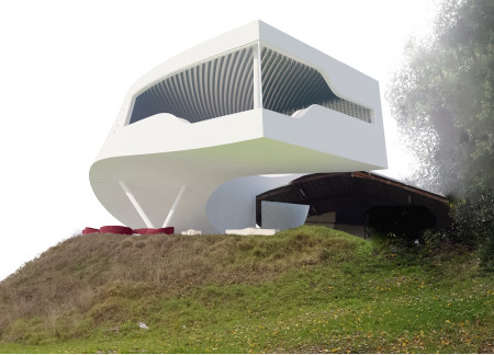 Wine Bottle Facade Enhancing Vineyard Tasting Experience