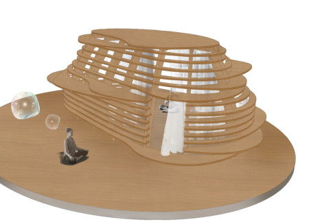 Leaf-Shaped Retreat Crafted from Red Beech Timber with a Focus on Nature