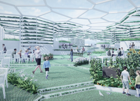 Basalt Columns Framing Hydroponic Dining in Icelandic Landscape