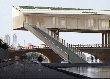 Solar-Powered Living Units with Double-Skin Facades Above Urban Bridges