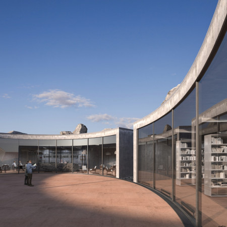 Light-Driven Exposition Space Crafted from Concrete and Terracotta