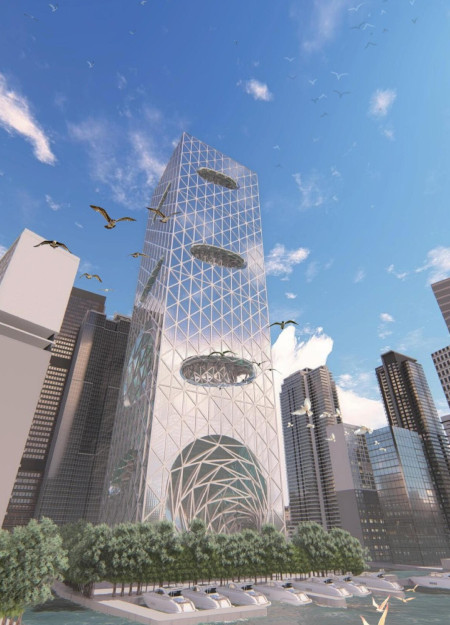 Floating Urban Oasis with Bird-Friendly Features