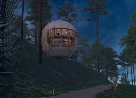 Spherical Yoga Retreat with Parquet Flooring and Rainwater Harvesting