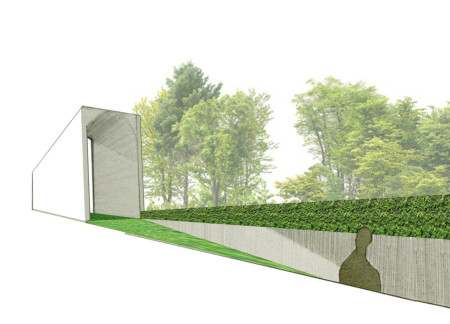 Textured Concrete Towers with Interactive Memorial Tiles and Greenery Integration