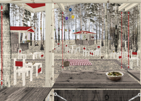 Adaptive Huts Featuring Operable Shutters and Local Planks for Festival Gatherings