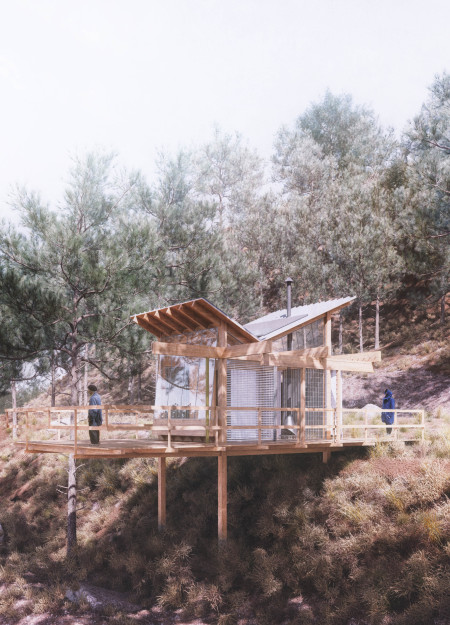 Copper Roofed Pods with Plywood Interiors for Sustainable Cliffside Living