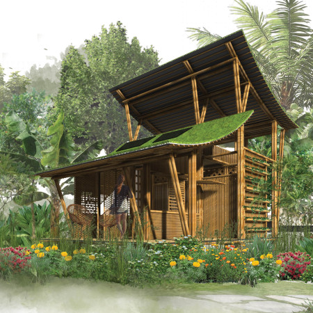 Moss-Covered Retreat Featuring Upcycled Fishing Nets and Rice Husk Flooring