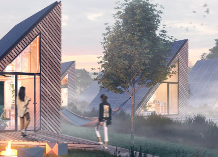 Charred Wooden Shingles and Photovoltaic Integration in Sustainable Community Housing
