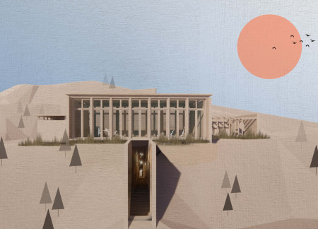 Rammed Earth Wellness Retreat with Butterfly Roof and Local Art Integration