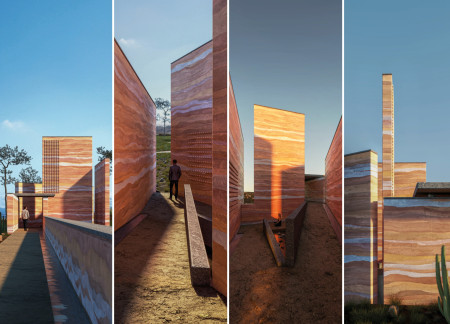 Layers of Rammed Earth Forming a Monolithic Connection to Water and Landscape