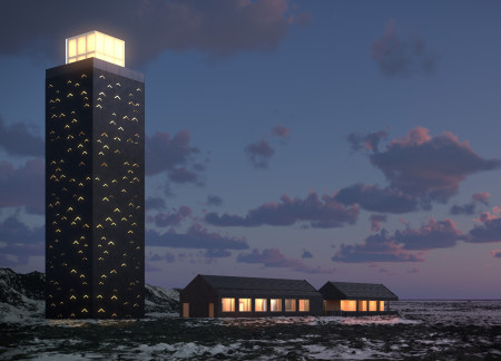 Perforated Panels and Glass Cap Define Renewable Energy Tower