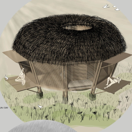 Lotus-Inspired Huts Elevated on Bamboo Stilt Structures for Nature Retreat Living